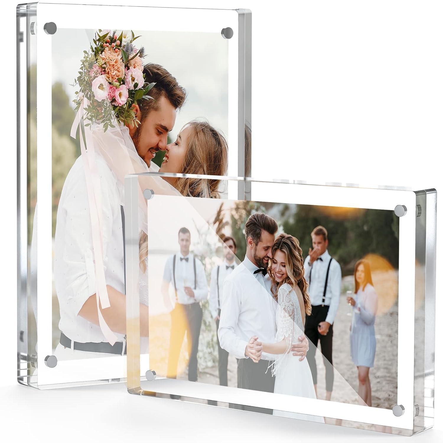 Tomorotec 2-Pack [5 x 7 inch] High Transparency Magnetic Picture Frames Frameless, Acrylic Photo Frame Double Sided Free Standing Desktop Display Stand(2 Pack)