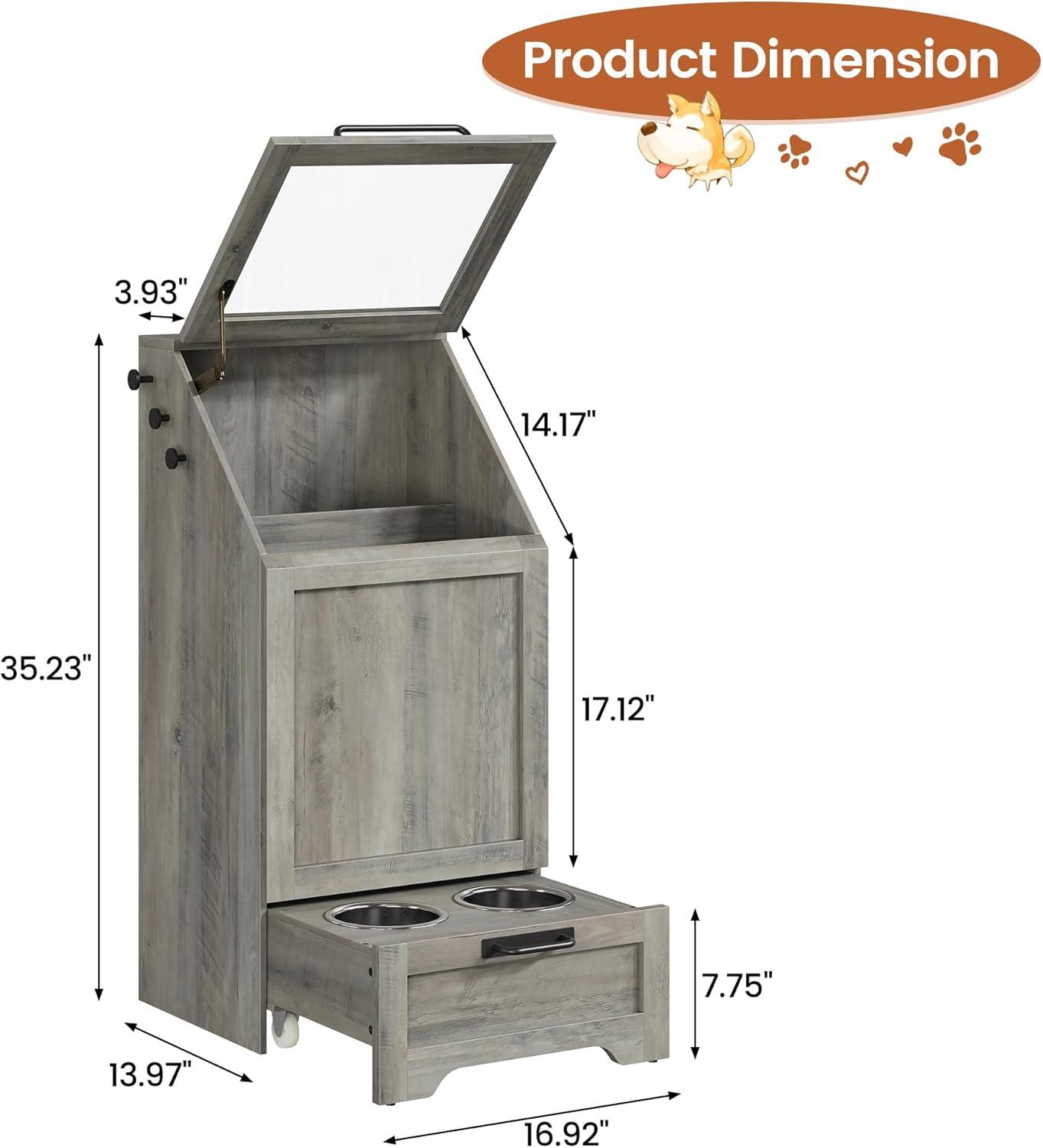 gaomon Dog Feeding Station with Storage Cabinet, 2 Elevated Dog Bowls, Filp Top Dog Food Storage Cabinet Container