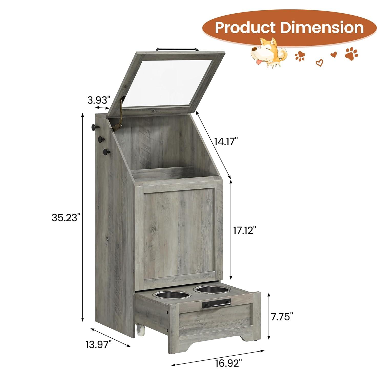 gaomon Dog Feeding Station with Storage Cabinet, 2 Elevated Dog Bowls, Filp Top Dog Food Storage Cabinet Container