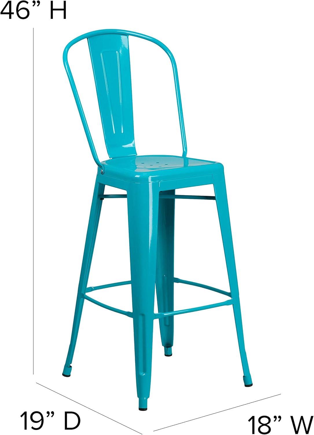 Flash Furniture Commercial Grade 30" High Crystal Teal-Blue Metal Indoor-Outdoor Barstool with Back