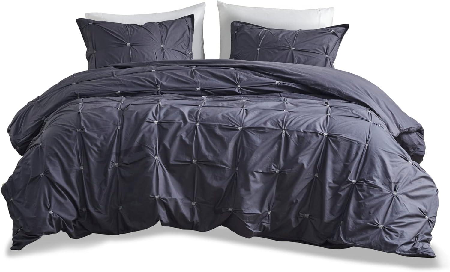 Dasya 3 Piece Elastic Embroidered Cotton Duvet Cover Set