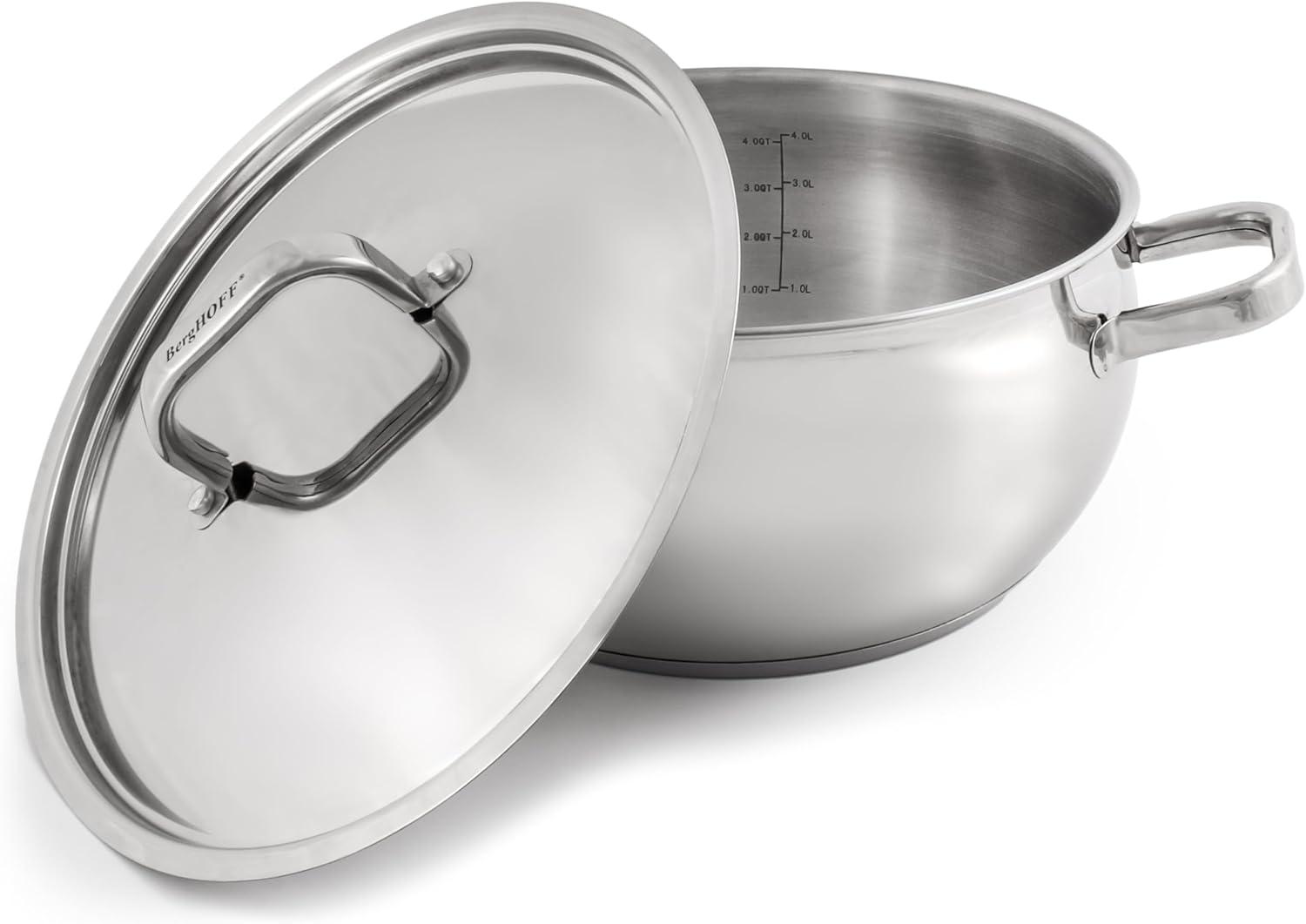 BergHOFF SS 18/10 5.5 Qt Stock Pot With SS Lid, Belly Shape, 9.5"
