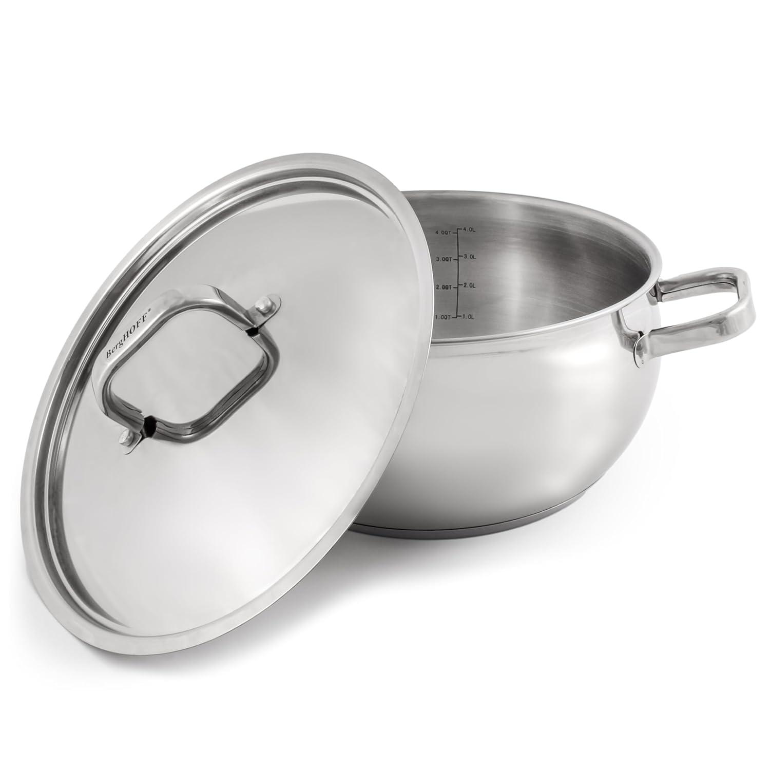 BergHOFF SS 18/10 5.5 Qt Stock Pot With SS Lid, Belly Shape, 9.5"