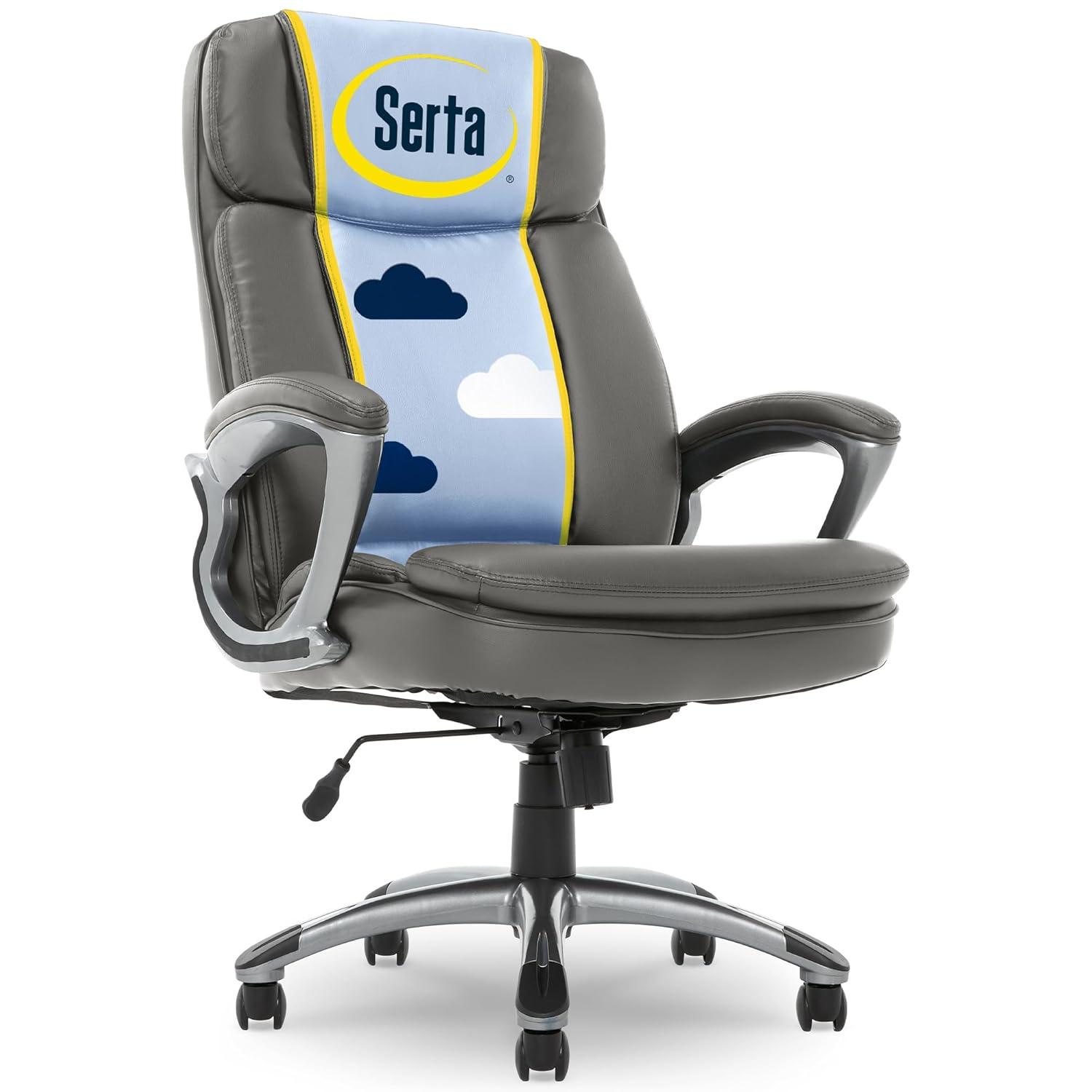 Big and Tall Executive Office Chair Opportunity Gray - Serta: Heavy-Duty, Ergonomic with Lumbar Support, Fixed Arms