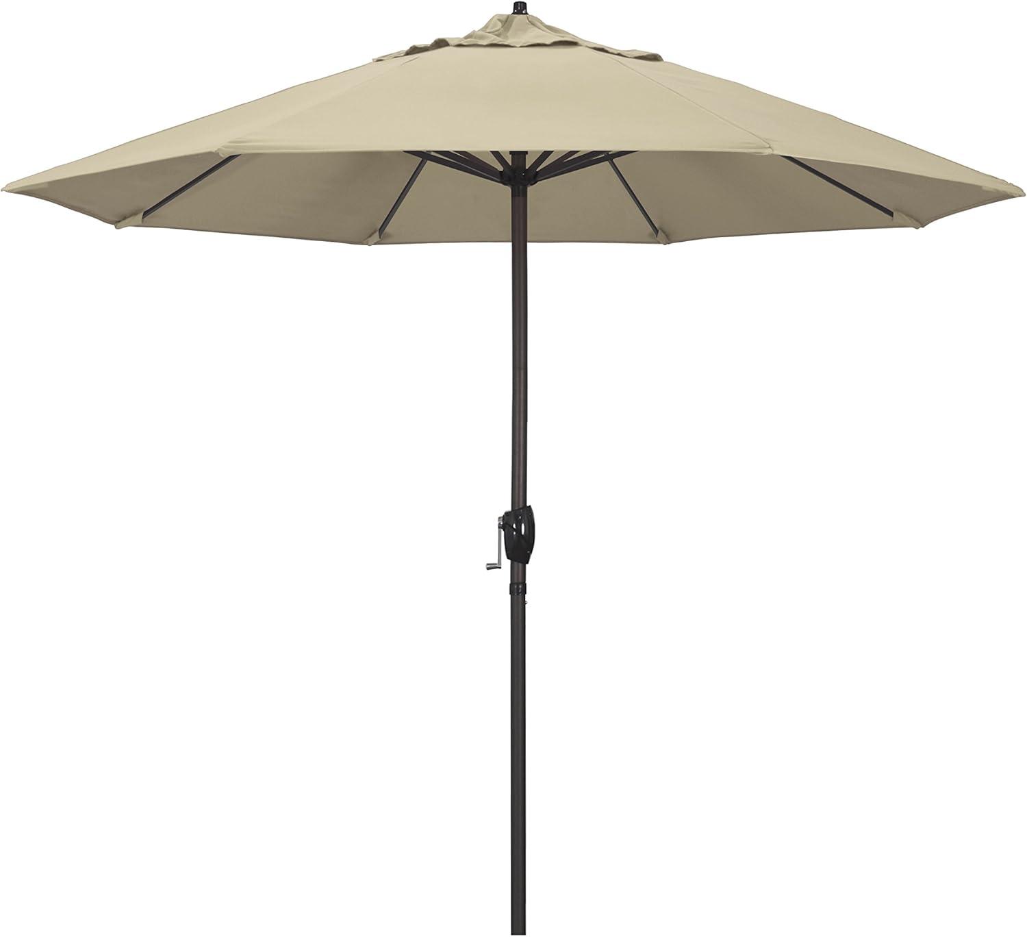 California Umbrella 9' Rd Sunbrella Aluminum Patio Umbrella, Crank Lift, Auto Tilt, Bronze Pole, Antique Beige