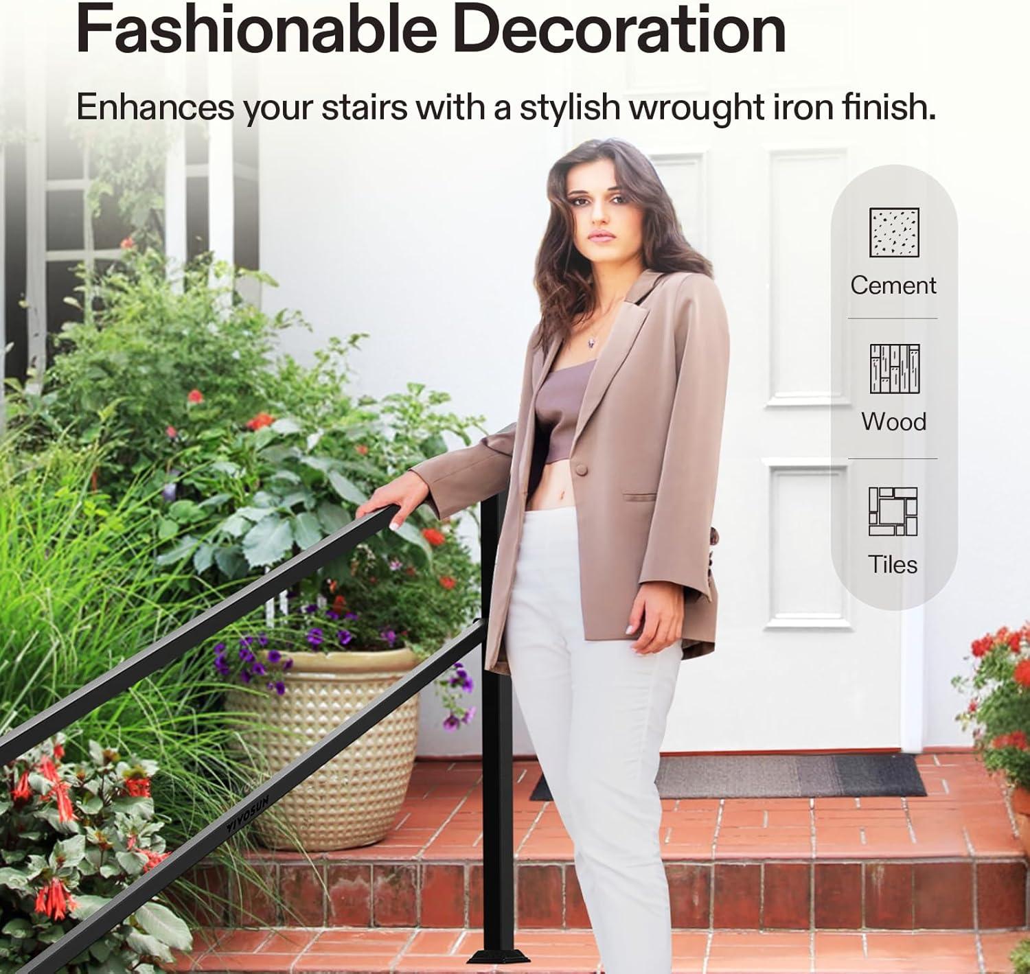 6-Step 36 in. H x 85 in. W Outdoor Black Wrought Mattle Iron Stair Railing Kit