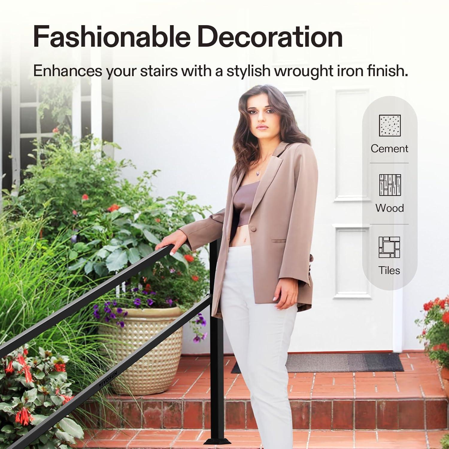 6-Step 36 in. H x 85 in. W Outdoor Black Wrought Mattle Iron Stair Railing Kit