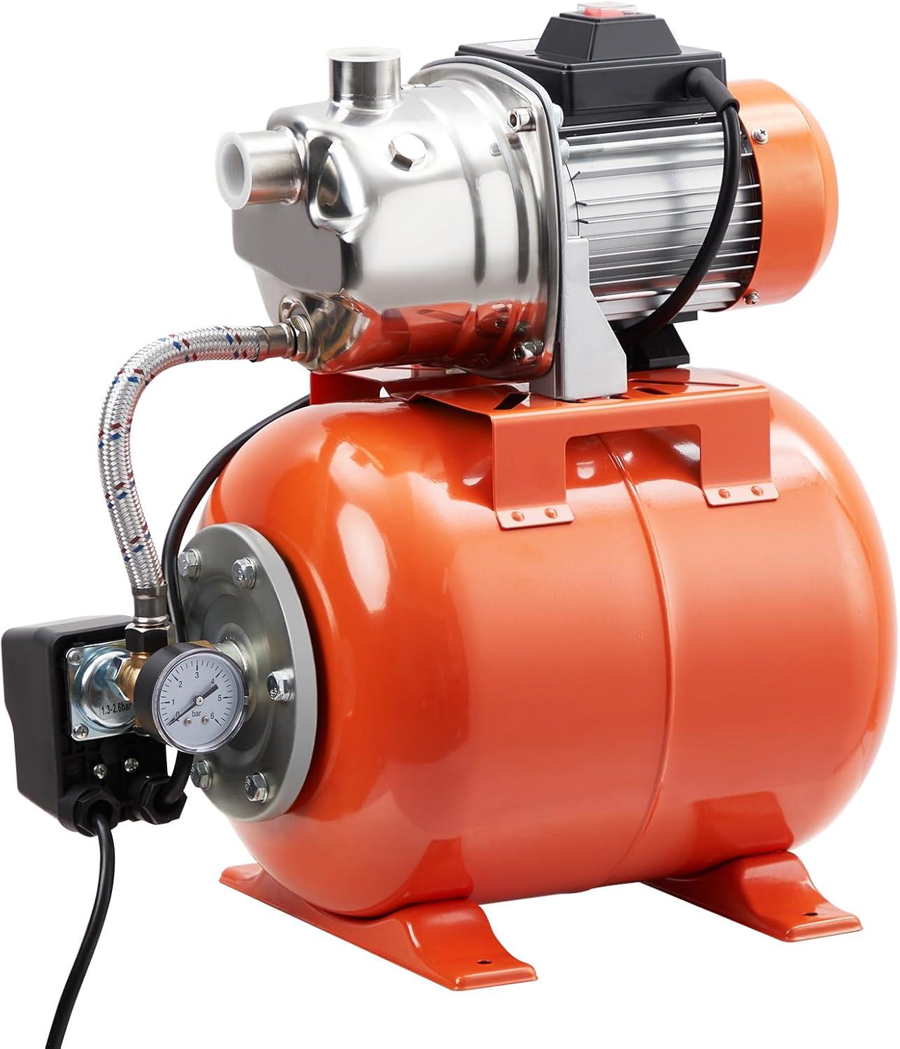 1HP Stainless Steel Shallow Well Pump with Orange Pressure Tank