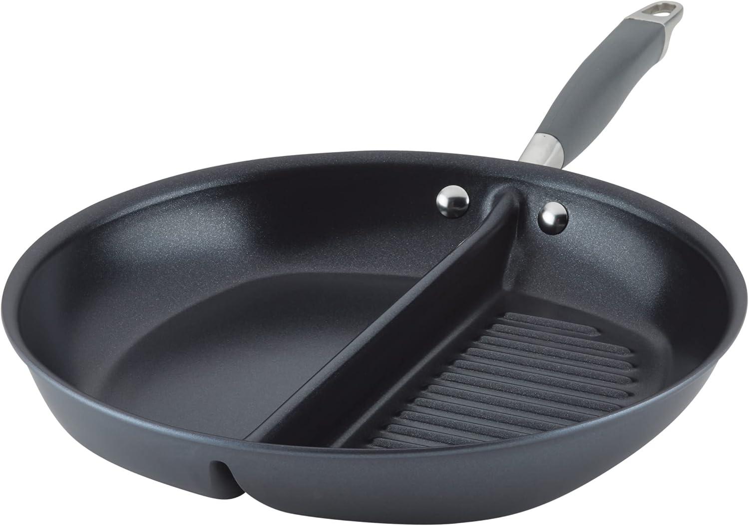 Anolon Advanced Home Hard Anodized Nonstick Divided Grill And Griddle Pan, 12.5 Inch