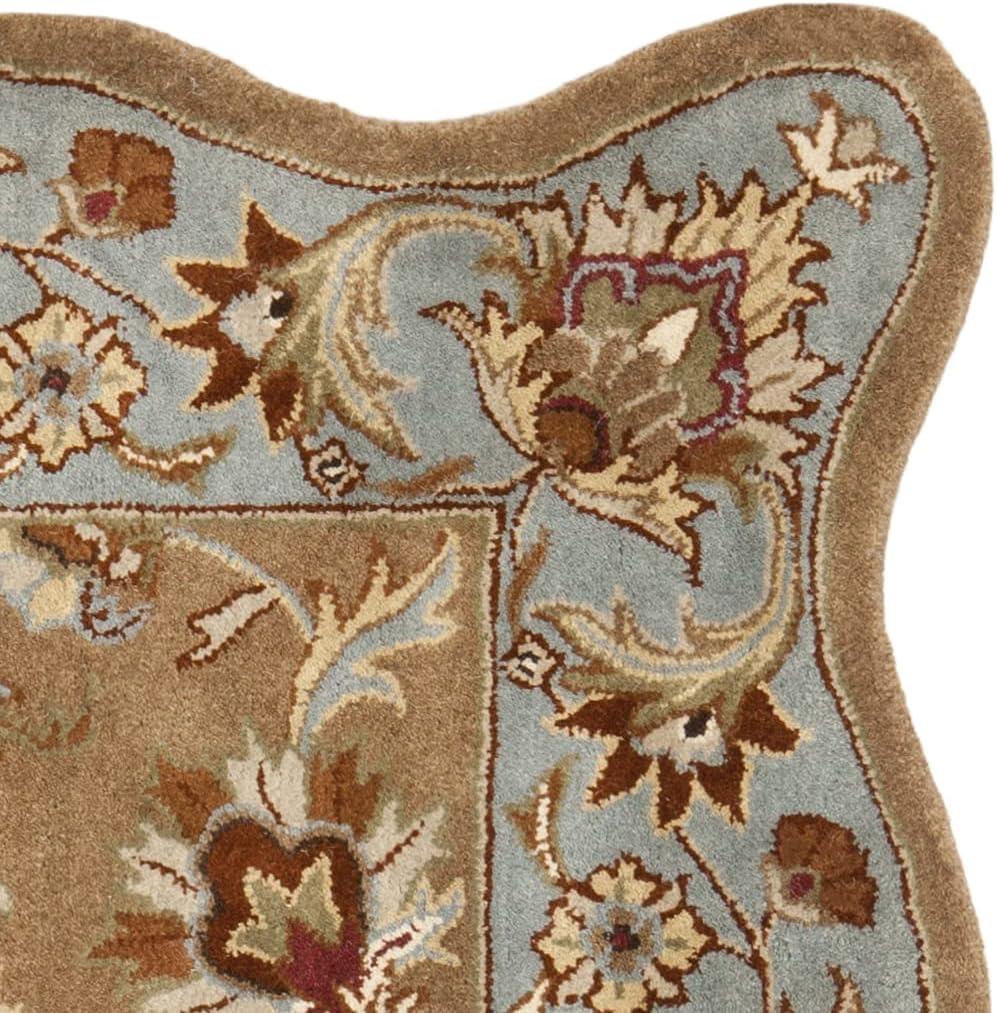 SAFAVIEH Heritage Kensington Traditional Wool Area Rug, Beige/Blue, 6' x 6' Square Scalloped
