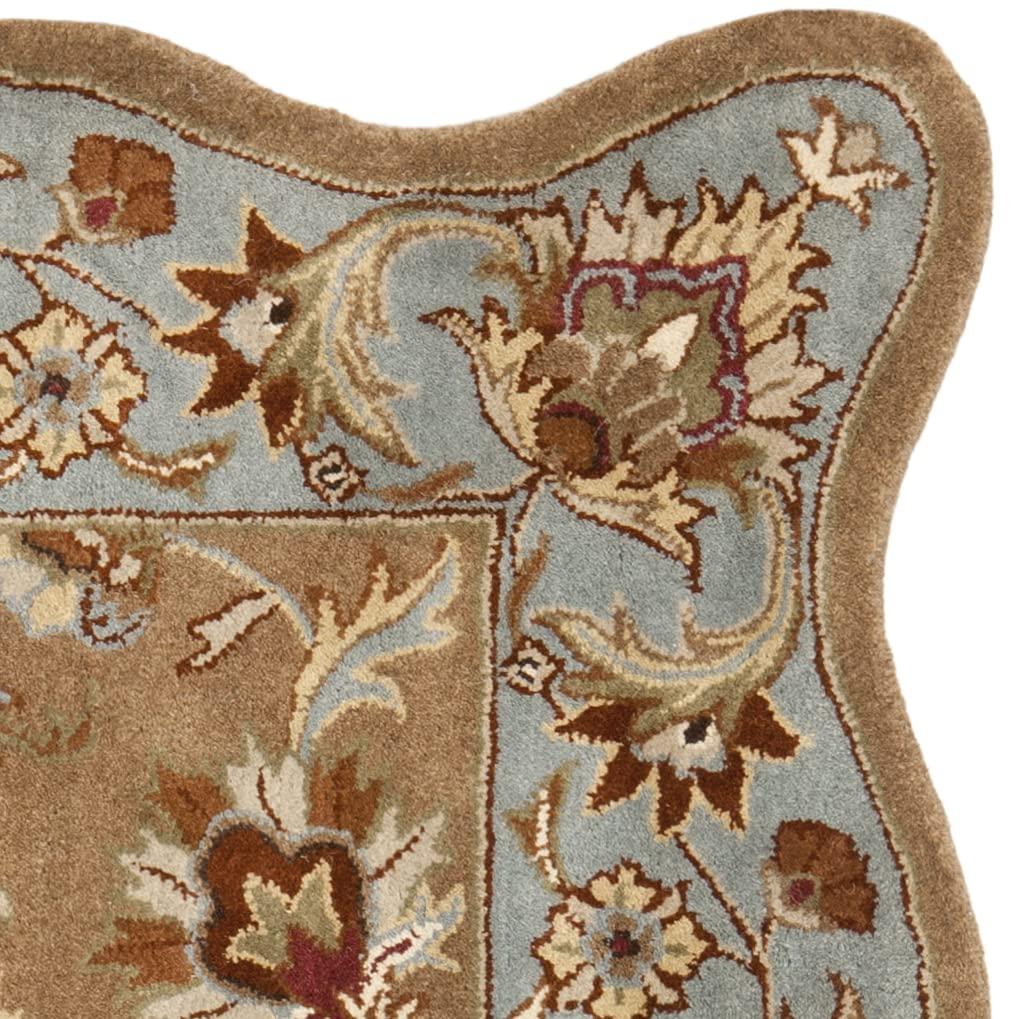 SAFAVIEH Heritage Kensington Traditional Wool Area Rug, Beige/Blue, 6' x 6' Square Scalloped