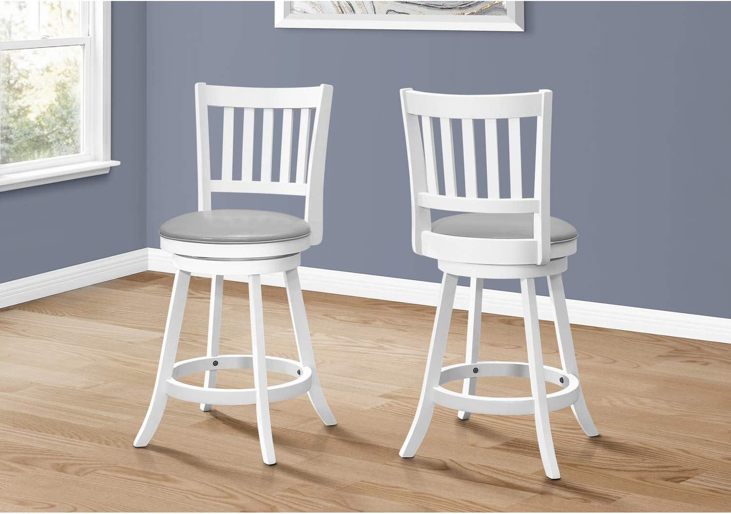 Monarch Specialties Bar Stool Set Of 2 Swivel Counter Height Kitchen Wood Pu Leather Look White Grey Transitional