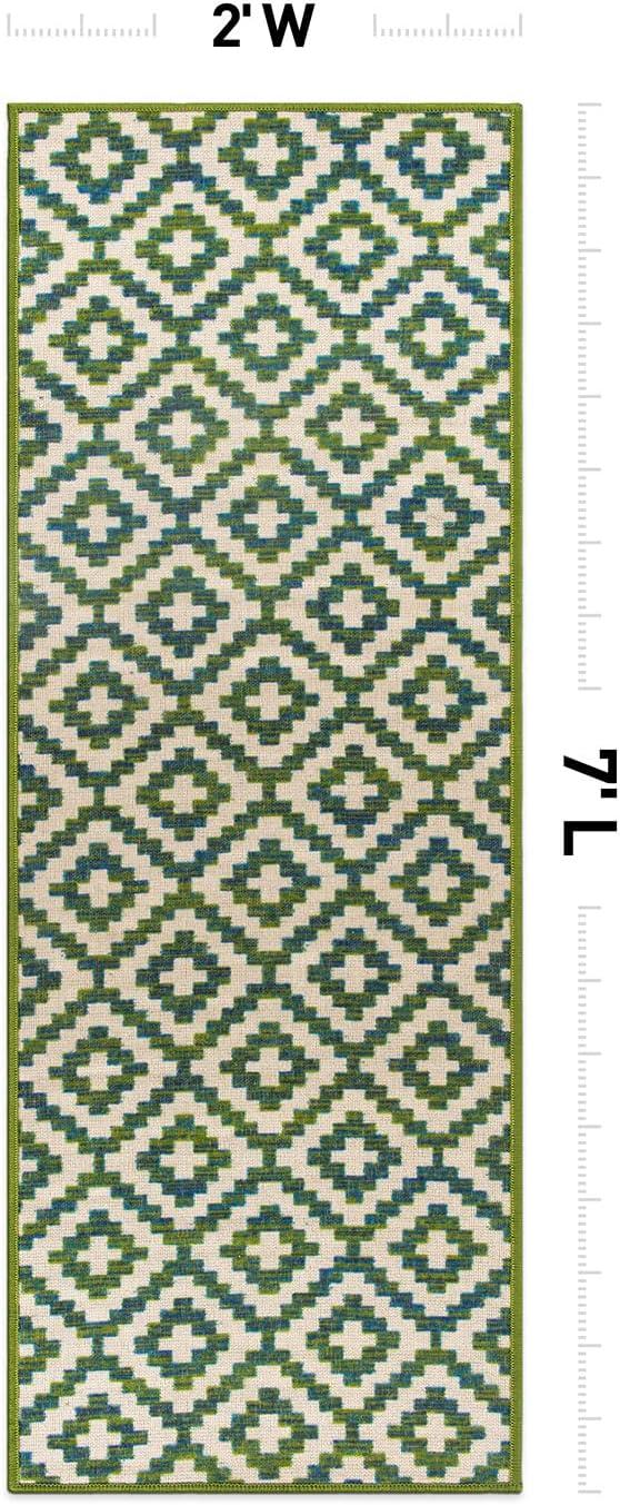 World Rug Gallery Contemporary Geometric Trellis Indoor/Outdoor Area Rug - GREEN 2'x7'