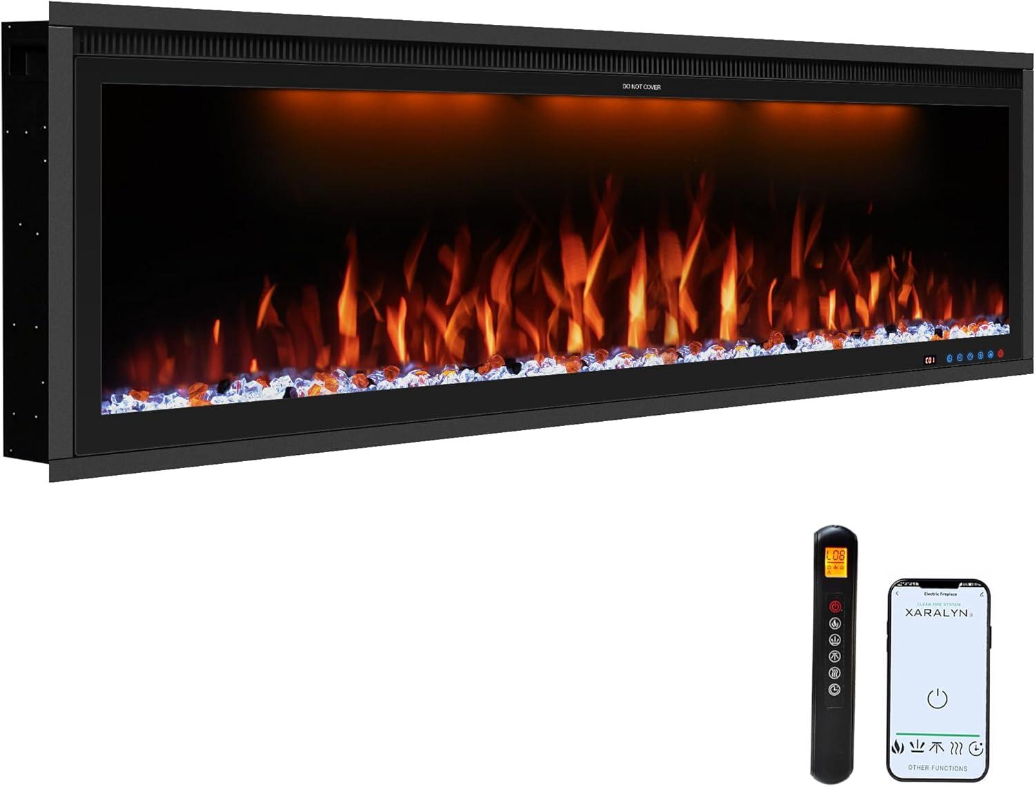 Benrocks 42'' WiFi-Enabled Electric Fireplace Insert - Alexa & App Control, 13 * 13 * 3 Color Combinations, Smart Fireplace Heater, Timer, Logs & Crystals Included, 750/1500W