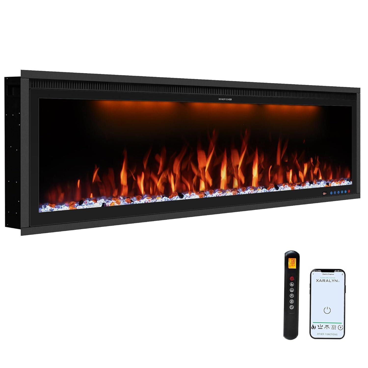 Benrocks 42'' WiFi-Enabled Electric Fireplace Insert - Alexa & App Control, 13 * 13 * 3 Color Combinations, Smart Fireplace Heater, Timer, Logs & Crystals Included, 750/1500W