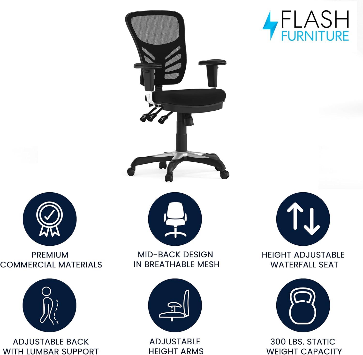 BizChair Mid-Back Black Mesh Multifunction Executive Swivel Ergonomic Office Chair with Adjustable Arms