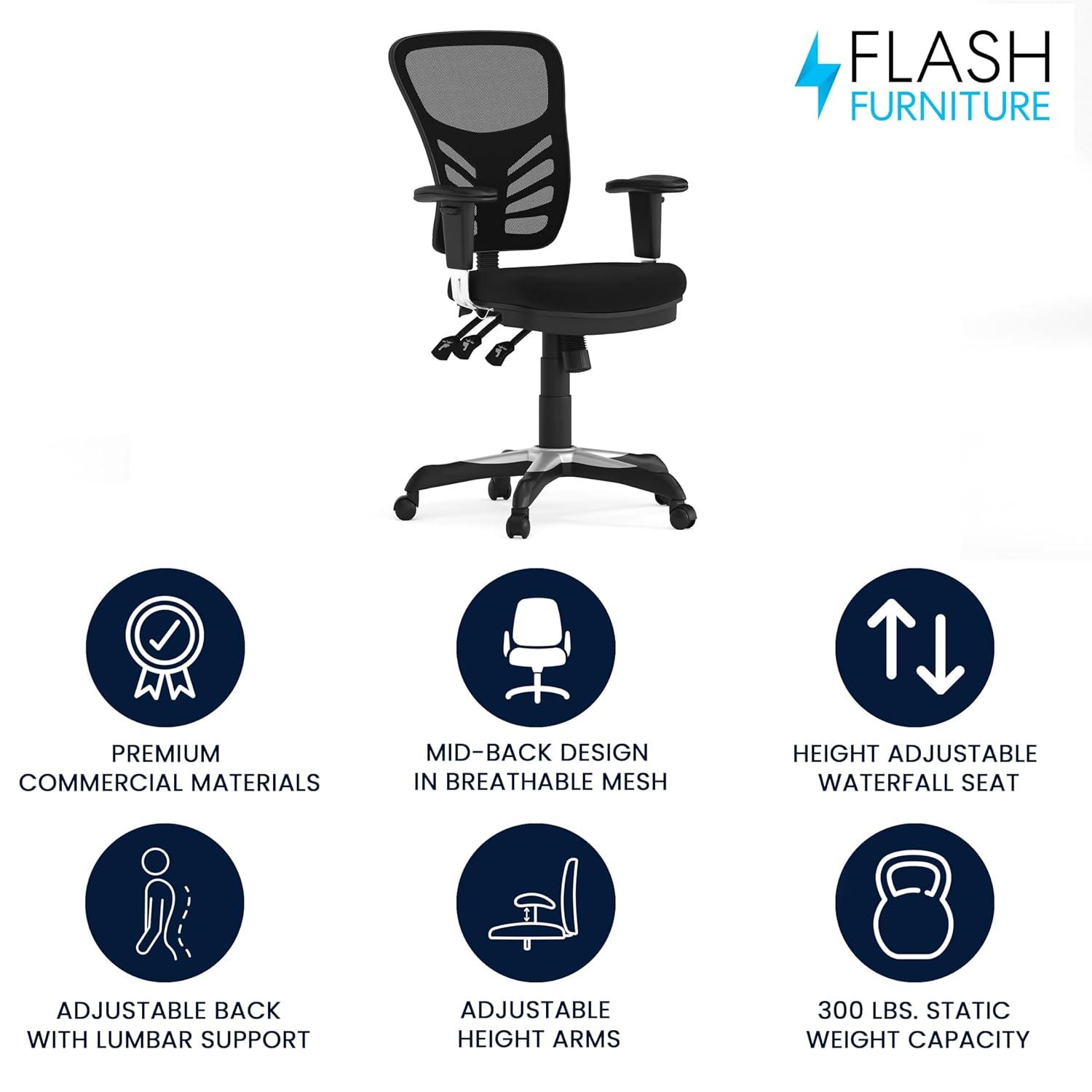 BizChair Mid-Back Black Mesh Multifunction Executive Swivel Ergonomic Office Chair with Adjustable Arms