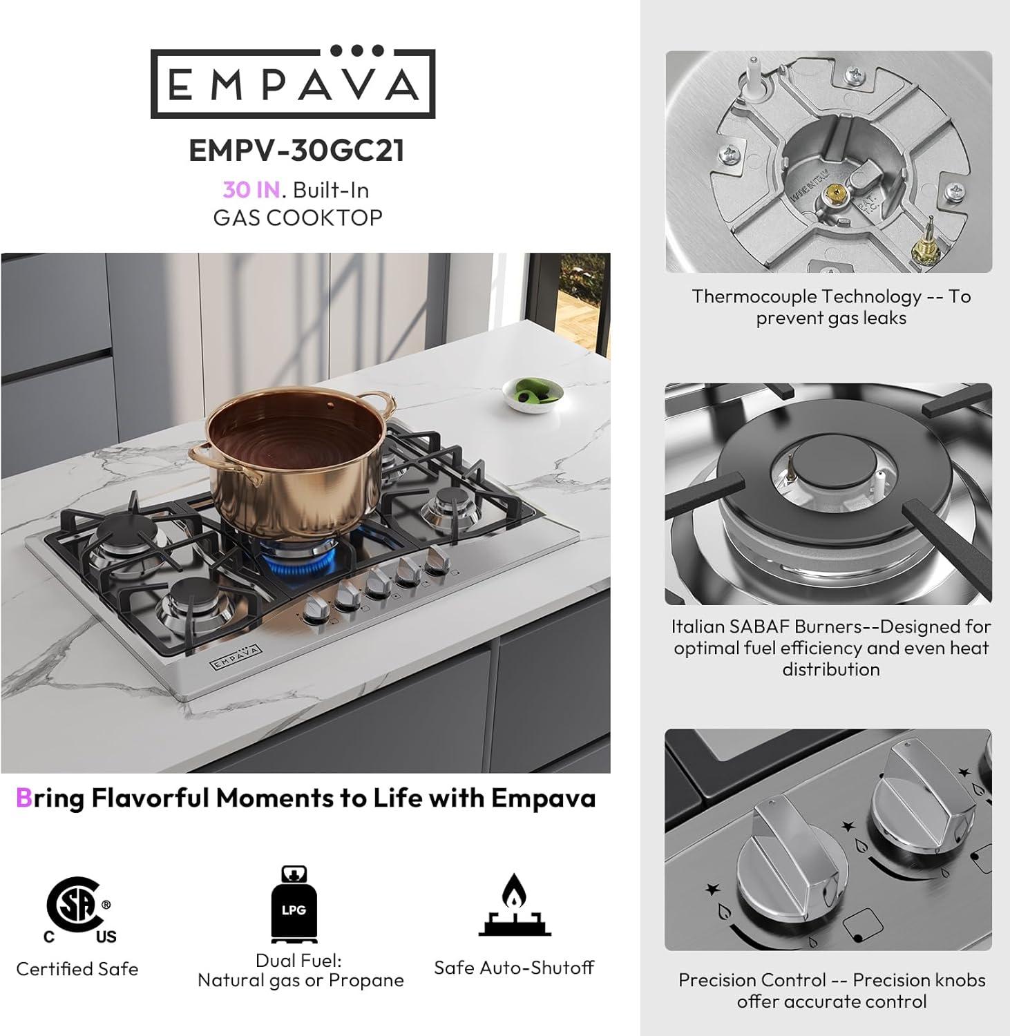 Empava 30GC21 30 in. Built-in Gas Stove Cooktop