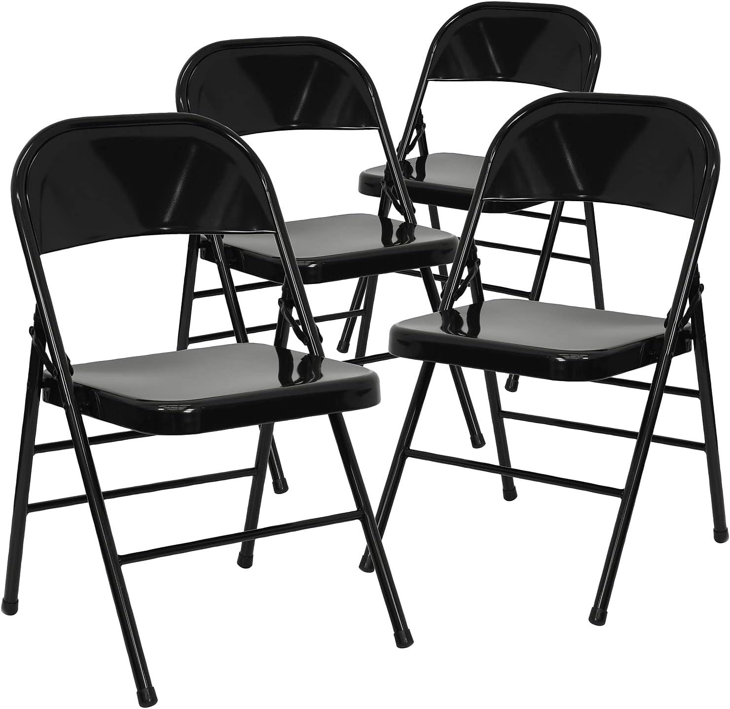 Flash Furniture 4 Pack HERCULES Series Triple Braced & Double Hinged Black Metal Folding Chair