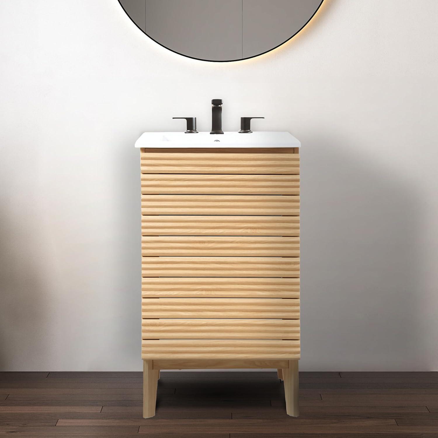 JONATHAN Y VAN1004 Calandre 20 in. W x 18 in. D x 33 in. H Thin Linear Slat Modern 2-Shelf Bath Vanity Cabinet Only (Sink Basin not Included)