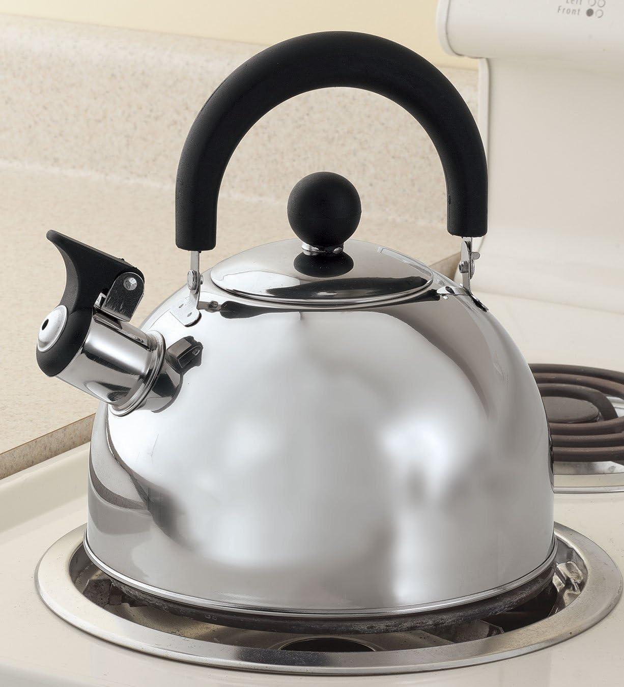 Stainless Steel Whistling Tea Kettle, Made of 100% Durable Stainless Steel, Flip Top Spout, Light Handle – Holds 2 Quarts, by Home-Style Kitchen