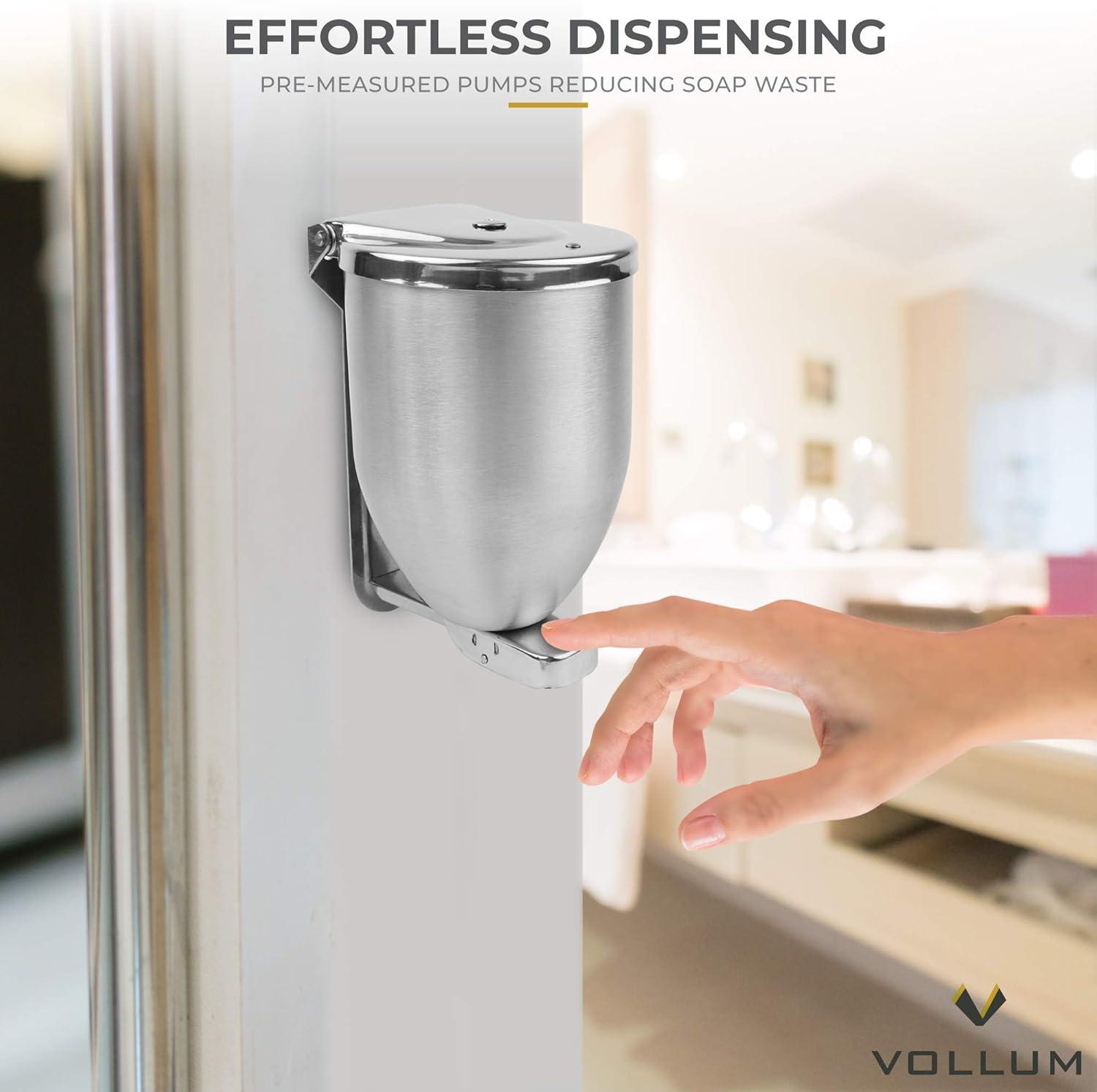 Vollum Powder-Soap Dispenser, Stainless Steel, Wall Mount, 32 Oz - Silver
