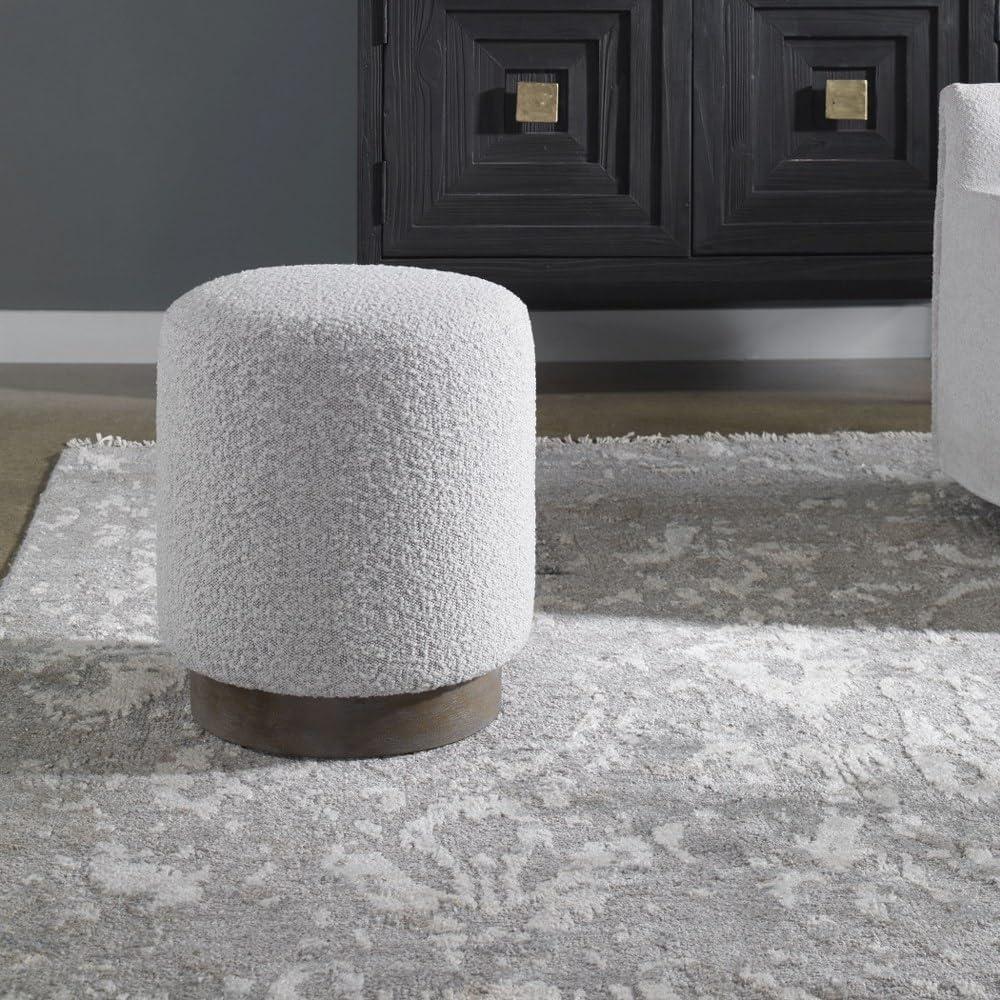 Avila 18-Inch Gray and Ivory Boucle Ottoman with Walnut Base