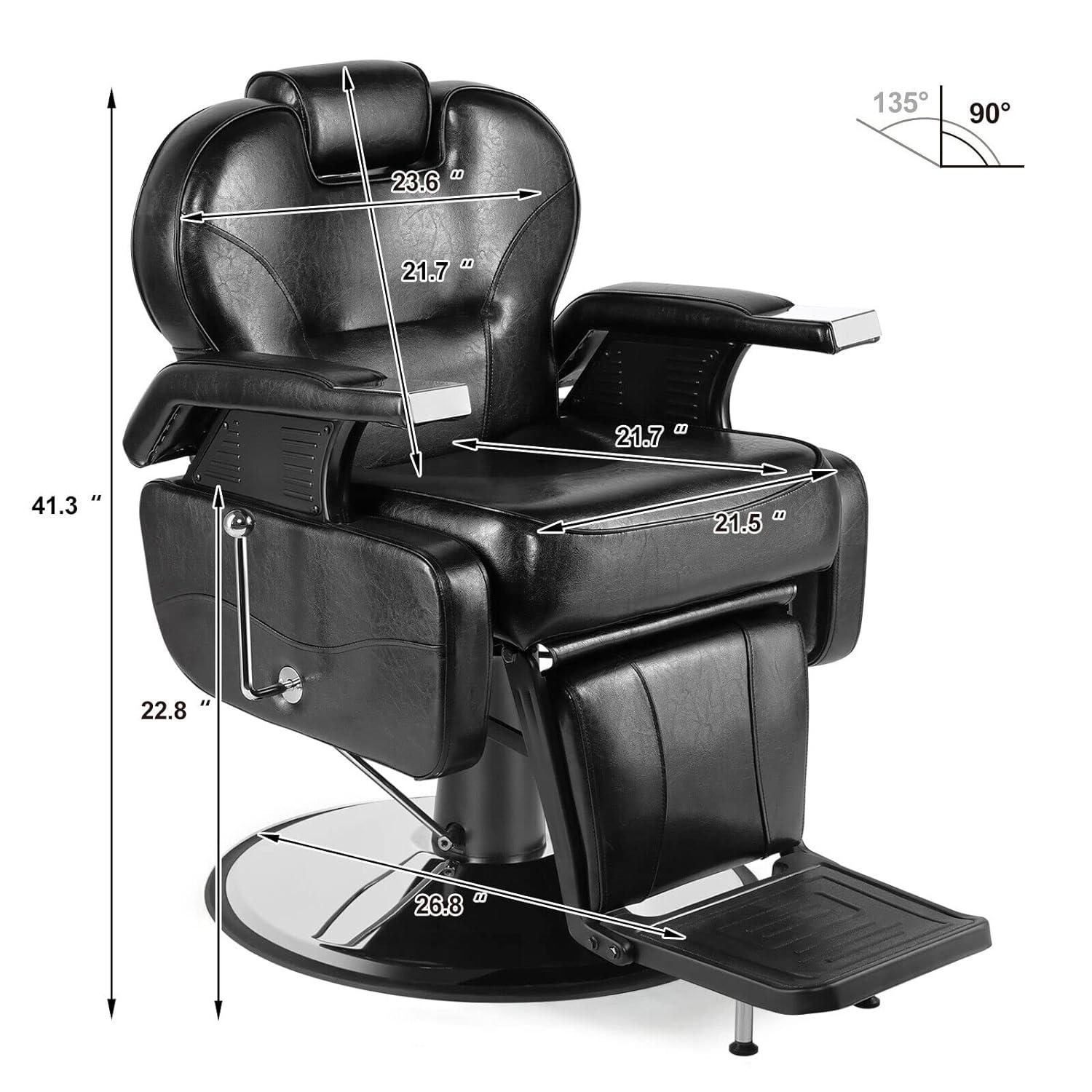 Black Hydraulic Recline Barber Chair with Premium Upholstery