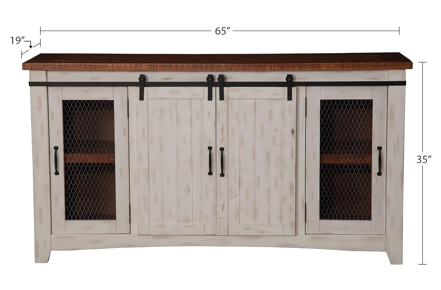 Taos 65" Solid Wood TV Stand Antique White and Honey Finish - Martin Svensson Home