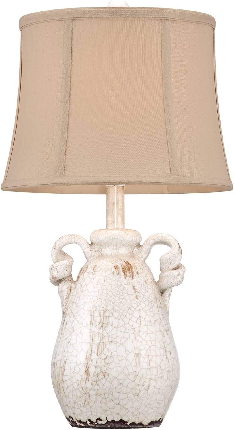 Regency Hill Sofia Rustic Country Cottage Accent Table Lamp 22" High Crackled Ivory Glaze Ceramic Beige Bell Shade for Bedroom Living Room House Home