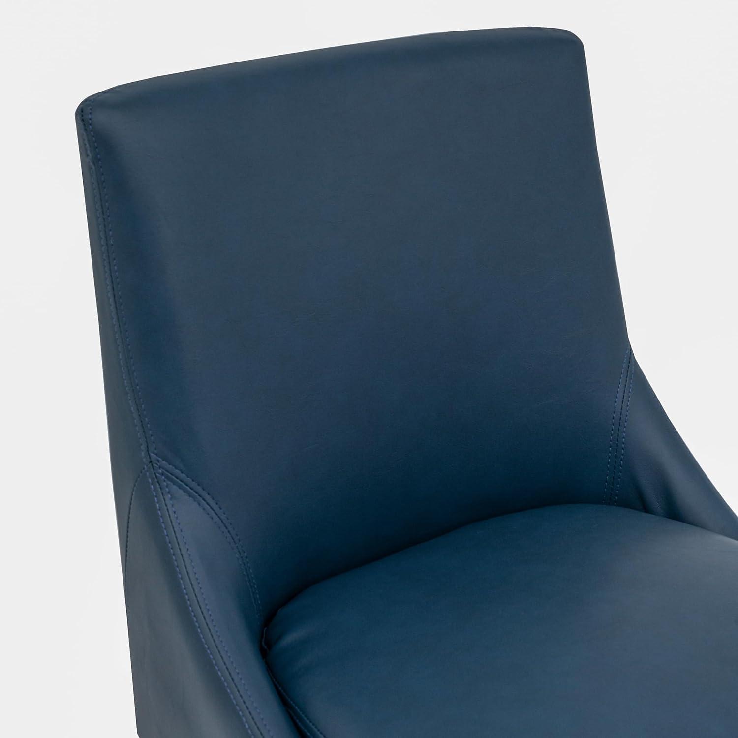 CHITA 26 inch Upholstered Swivel Fabric Counter Bar Stools with Back & Wood Legs Set of 2,Faux Leather in Navy Blue