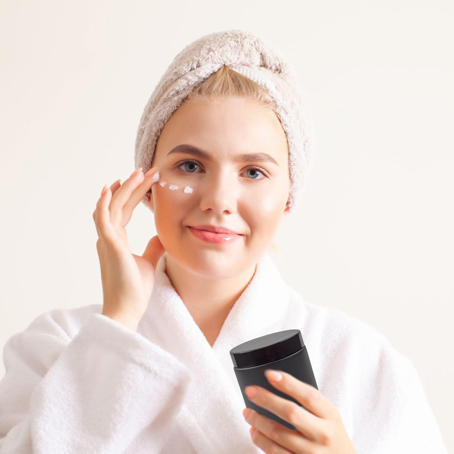 Cornucopia Brands 8oz /9oz Black Matte Coated Glass Cosmetic Jars (6pk) w/ Black Plastic Lids; Straight Sided for Body Butter, Creams, Scrubs