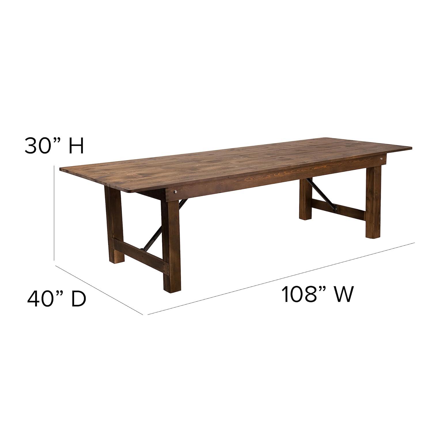 Flash Furniture Hercules Series 9' x 40" Rectangular Rustic Solid Pine Folding Dining Table