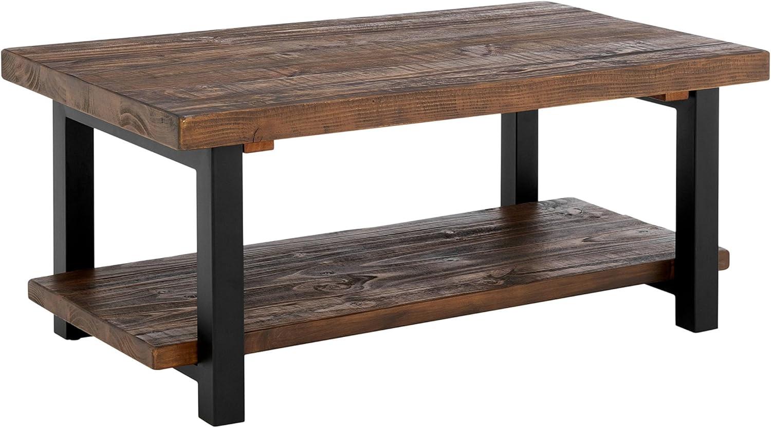 Alaterre Furniture 42" Pomona Wide Coffee Table Wood Rustic Natural: Fixed Shelf, Metal Frame, Living Room Furniture