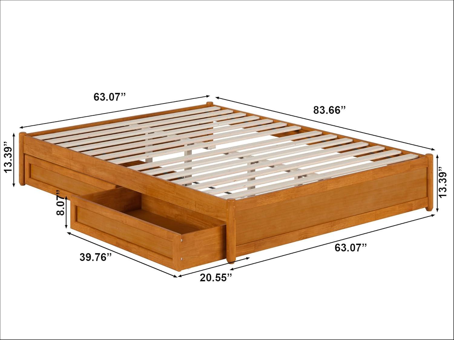 Barcelona Queen Wood Panel Platform Bed with Storage Drawers in Light Toffee