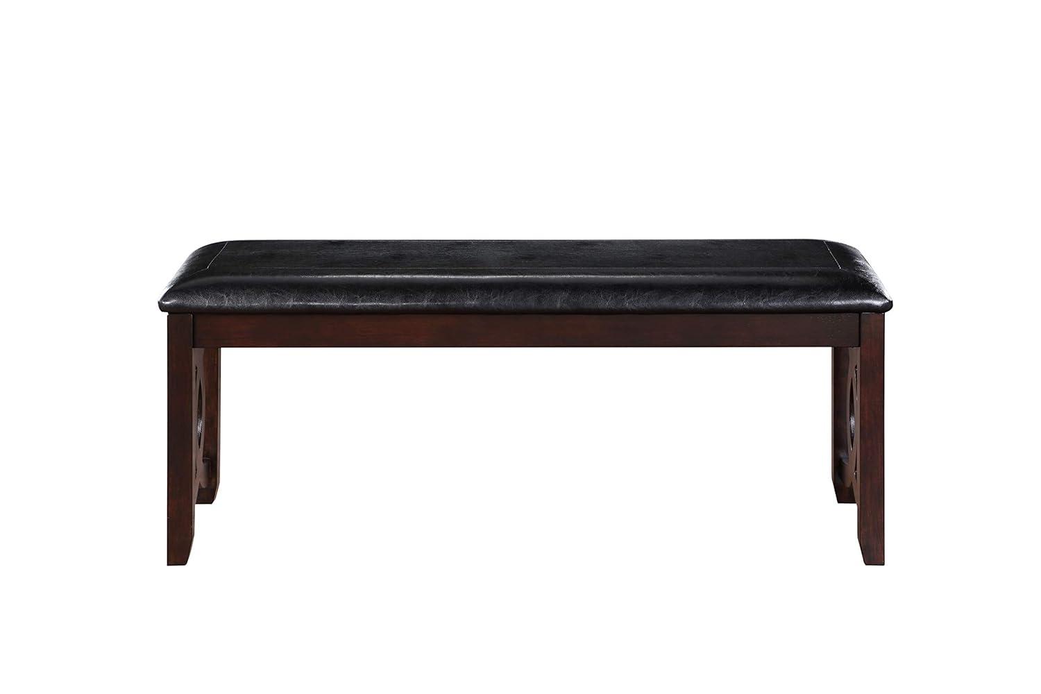 Furniture Gia 46" Solid Wood and Faux Leather Bench in Ebony Black