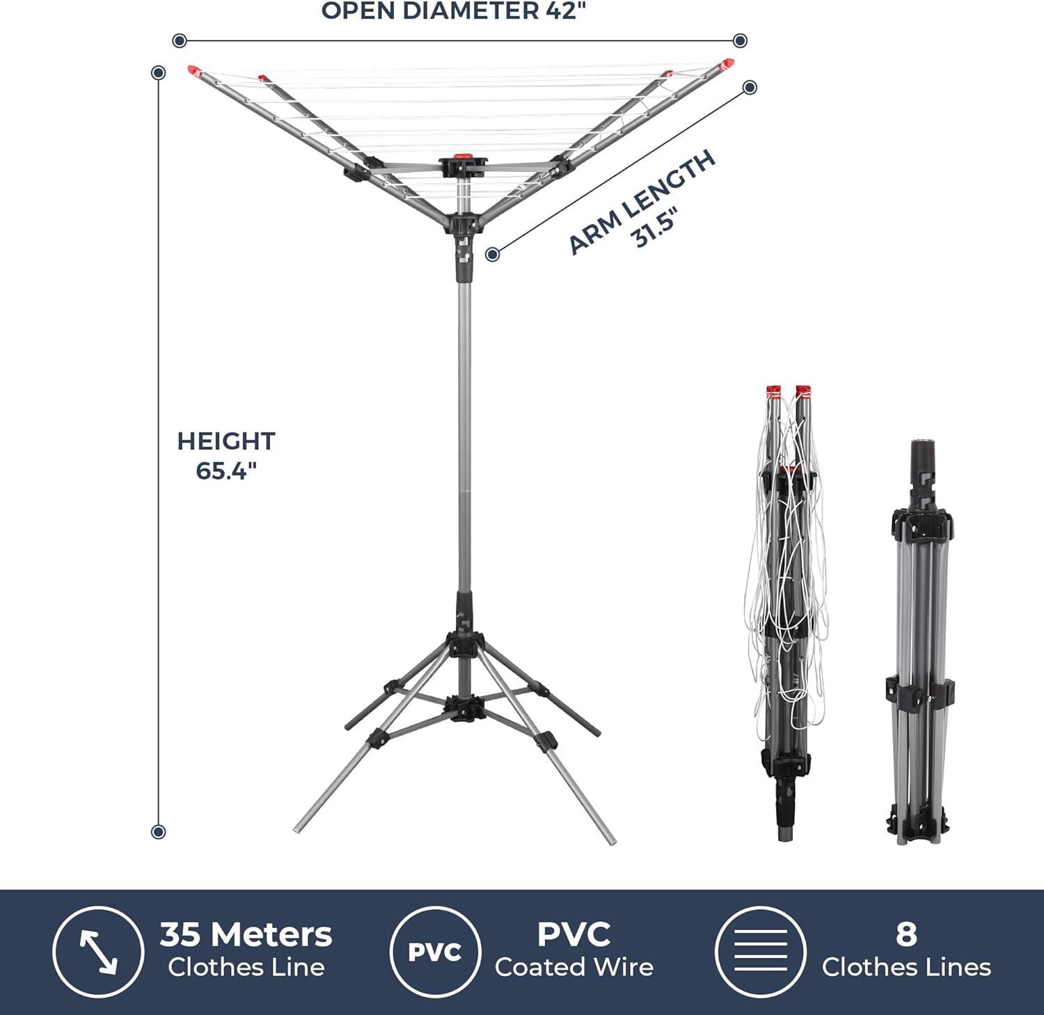 STO STO Portable Umbrella Clothesline, 82 Feet Rotary Drying Rack with Adjustable Height, Freestanding Laundry Line for Backyard, Patio, Balcony & Camping, Easy Setup with Carry Bag, No Tools Required