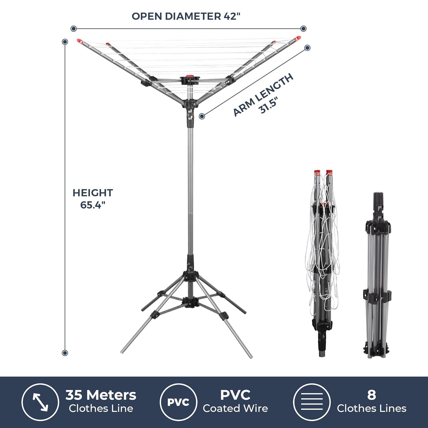 STO STO Portable Umbrella Clothesline, 82 Feet Rotary Drying Rack with Adjustable Height, Freestanding Laundry Line for Backyard, Patio, Balcony & Camping, Easy Setup with Carry Bag, No Tools Required
