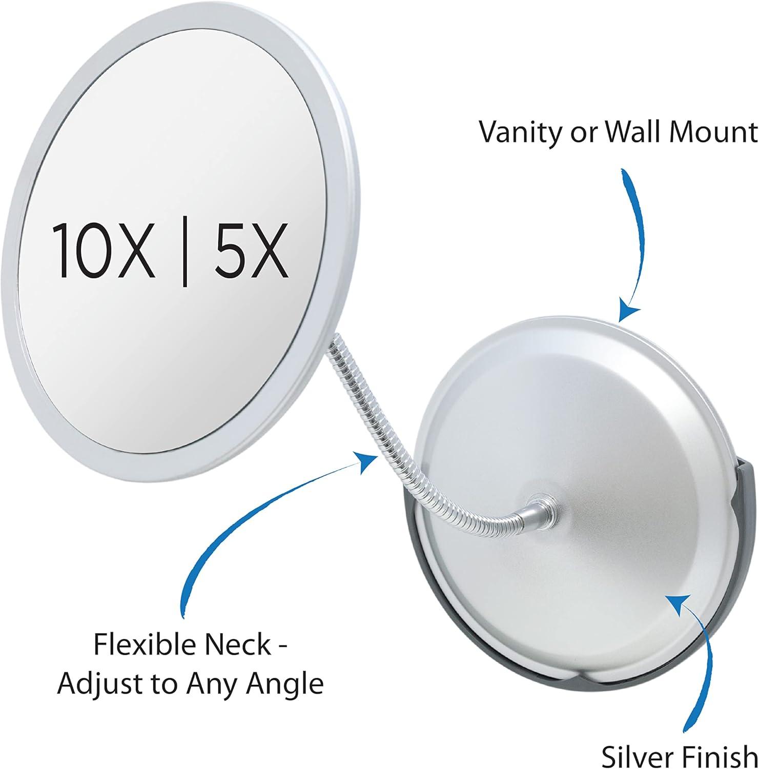 Chrome Fogless Wall Mounted Gooseneck Mirror with 5X/10X Magnification