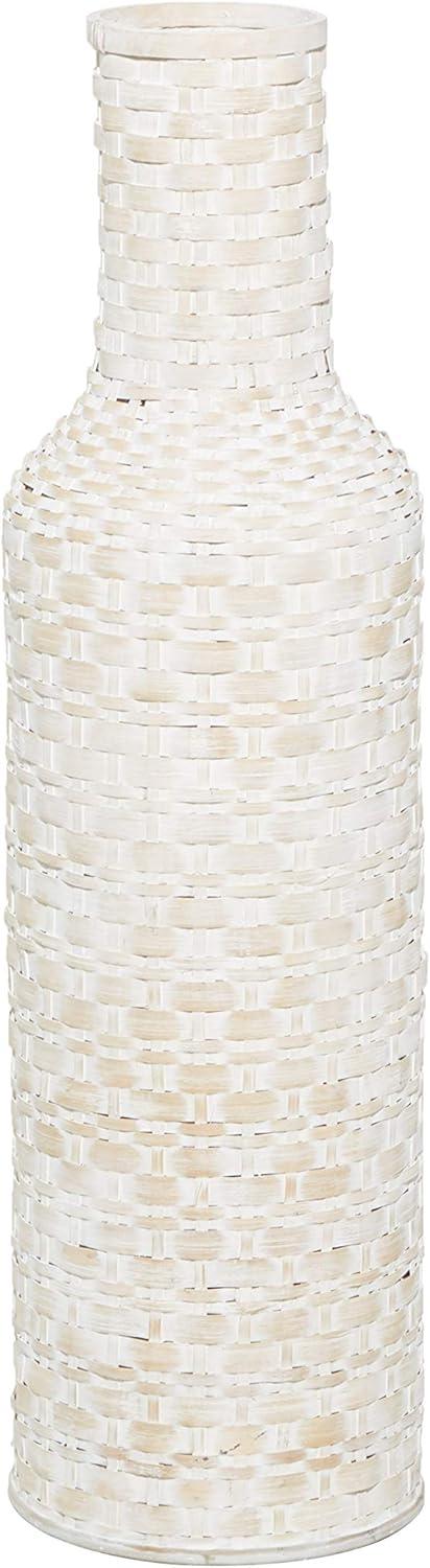 Studio 350 Intricately Woven Tall Bamboo Wood Floor Vase - White or Brown Brown - 9"W, 39"H