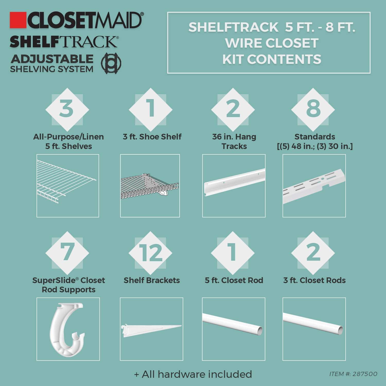 ShelfTrack 60" W - 96" W Closet System Starter Kit