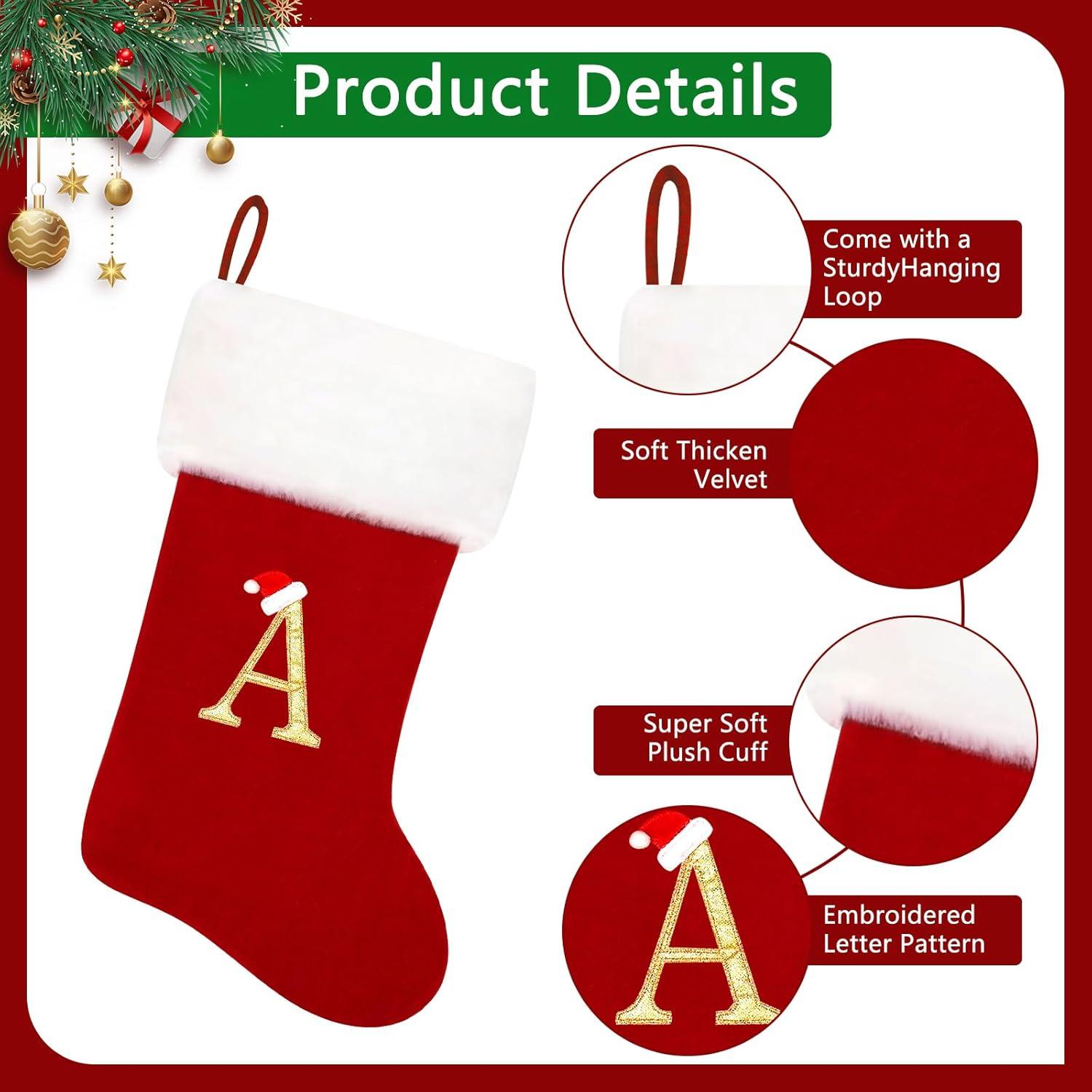 Christmas Gifts20inch Monogram Christmas Stockings Letter Red Velvet with White Super Soft Plush Cuff Embroidered Xmas Stockings Classic Personalized Stocking Decorations for Family Holiday