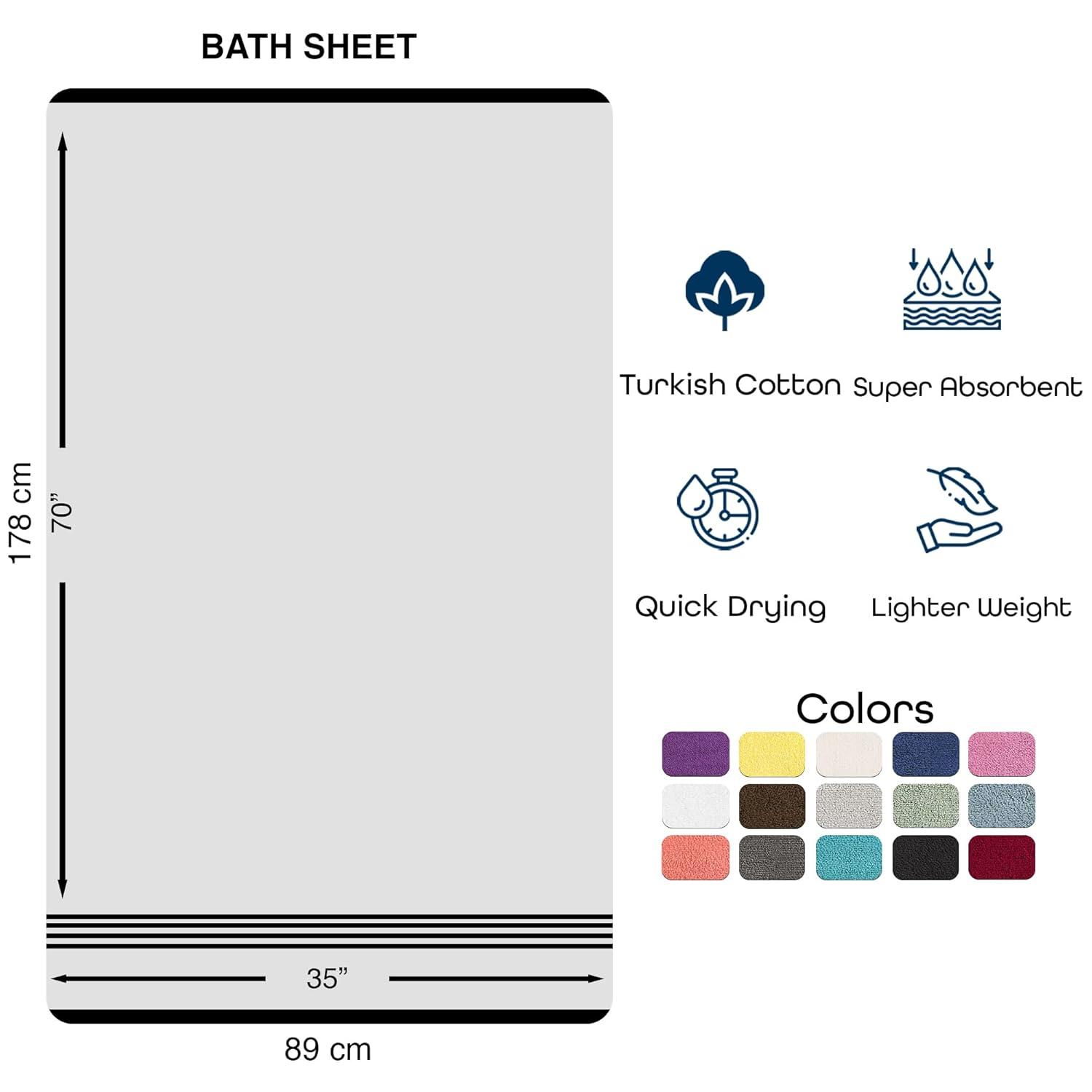 Jumbo Large Bath Sheets Towels 2 Pack Soft and Absorbent, 100% Cotton Towels (Sea Salt, Bath Sheet)