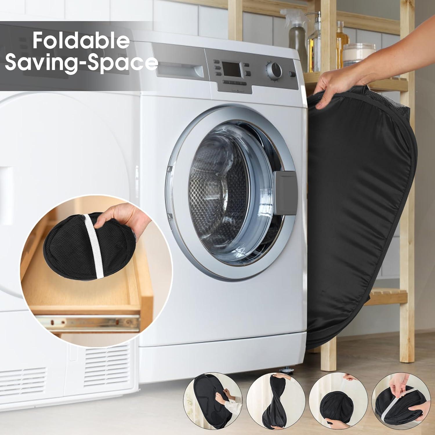 Durable Collapsible Laundry Baskets, Mesh Pop Up Laundry Hamper with Side Pocket, Foldable Clothes Storage Hamper with Reinforced Carry Handles for Laundry, Bathroom, Kids Room, Dorm or Travel Grey