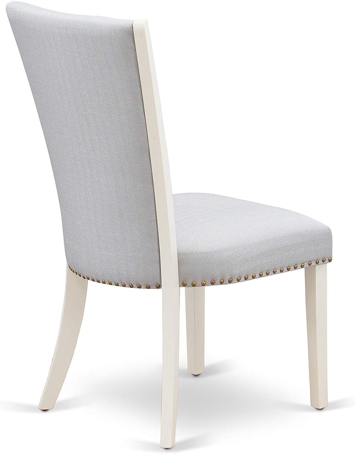 Verona Linen White Wood Frame Upholstered Chair with Gray Linen Fabric Seat with Nail Head & Stylish Back - Set of 2