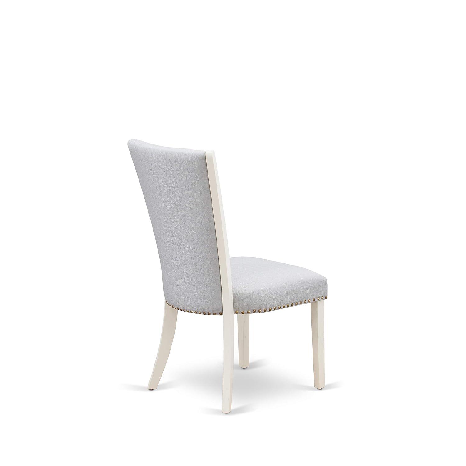 Verona Linen White Wood Frame Upholstered Chair with Gray Linen Fabric Seat with Nail Head & Stylish Back - Set of 2
