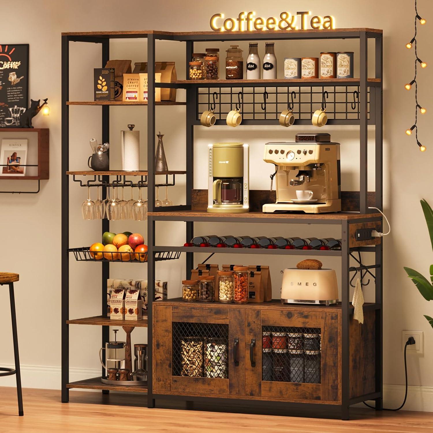 Monvane Kitchen Baker's Rack with Drawer Storage Shelf Microwave Cart Oven Stand Coffee Bar,Brown