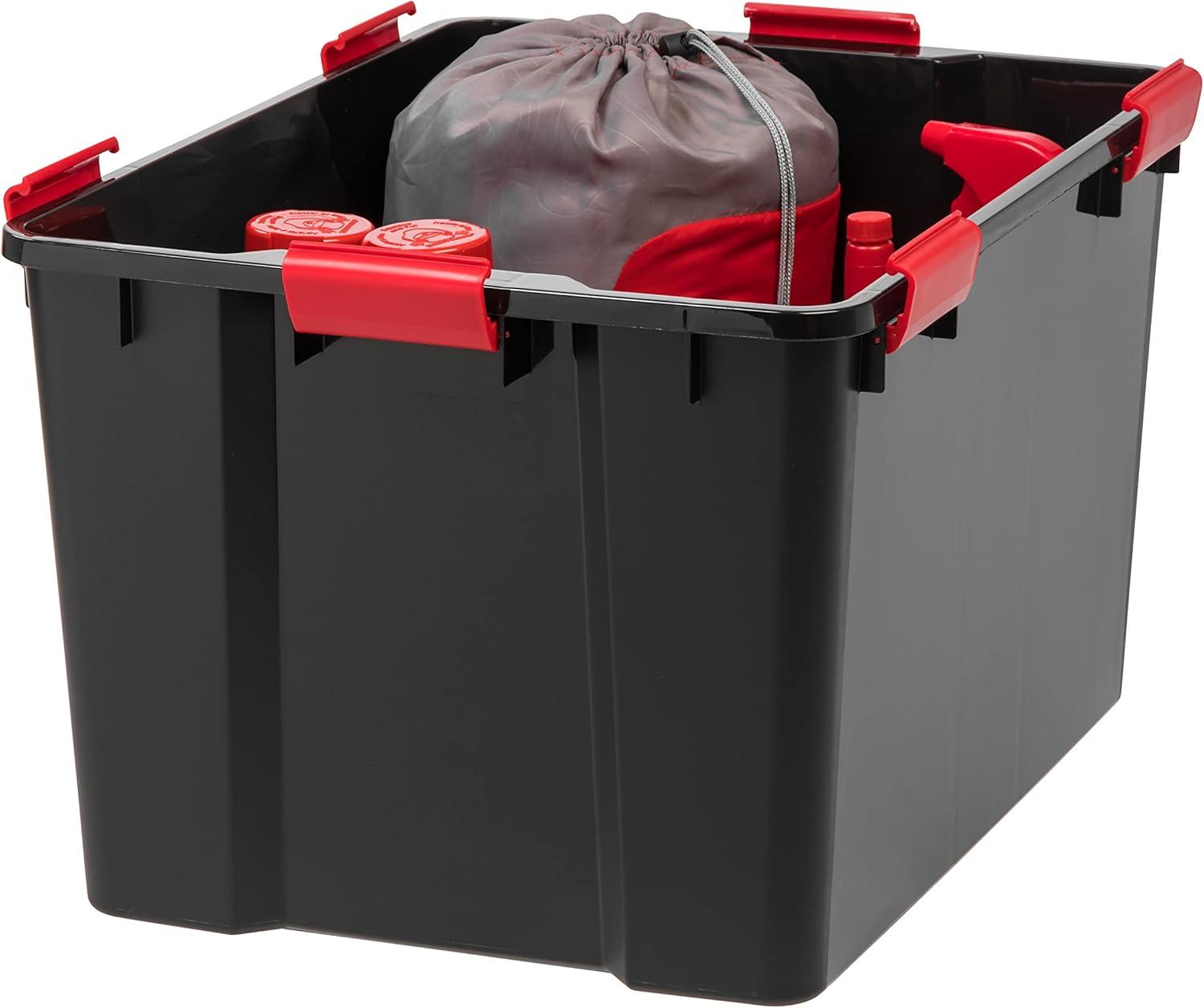 IRIS USA WeatherPro™ Bin Tote Organizing Container, Black/Red