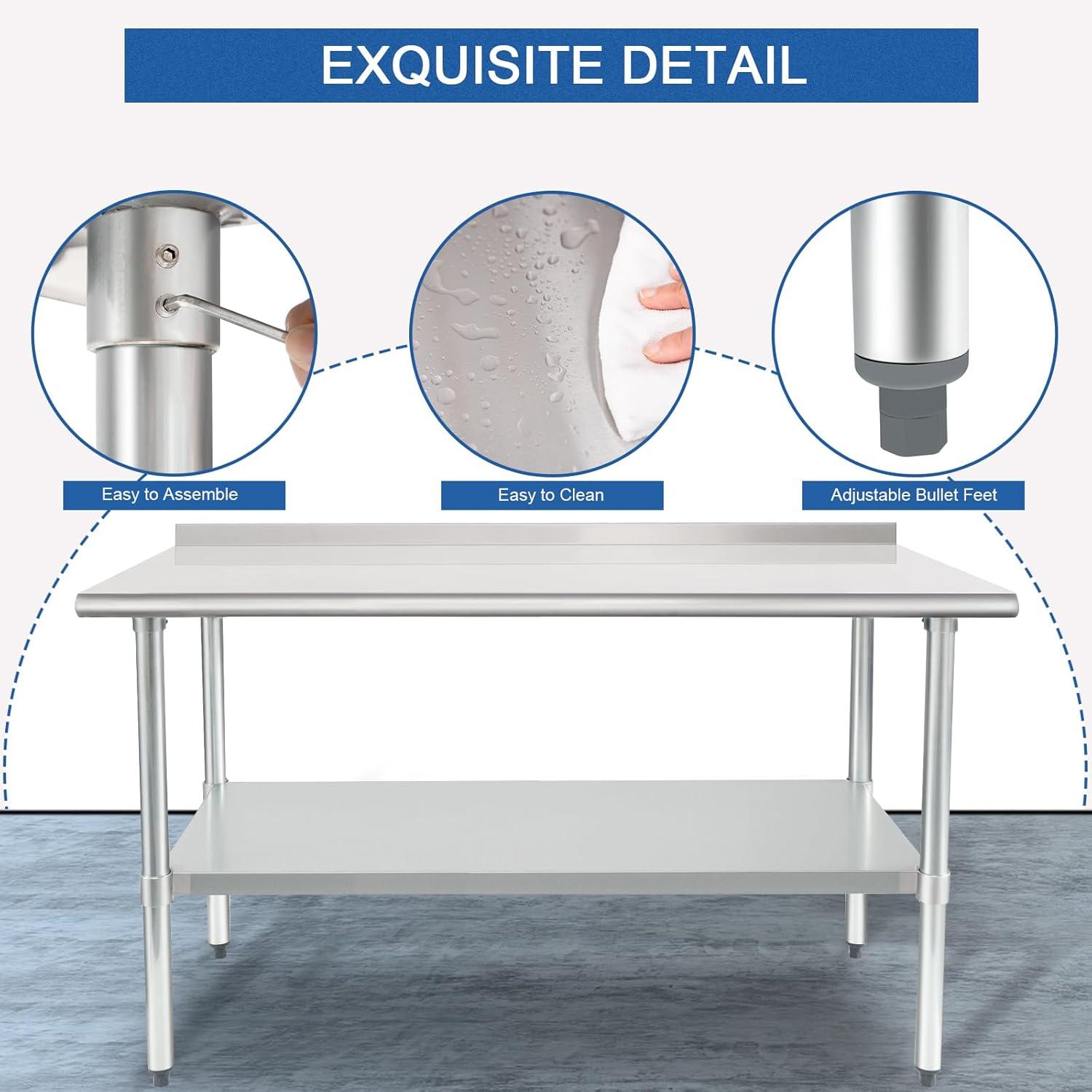 HARDURA Stainless Steel Table Prep & Work Table 24 x 60 Inches NSF Heavy Duty Commercial with Undershelf and Backsplash for Restaurant Kitchen Home and Hotel