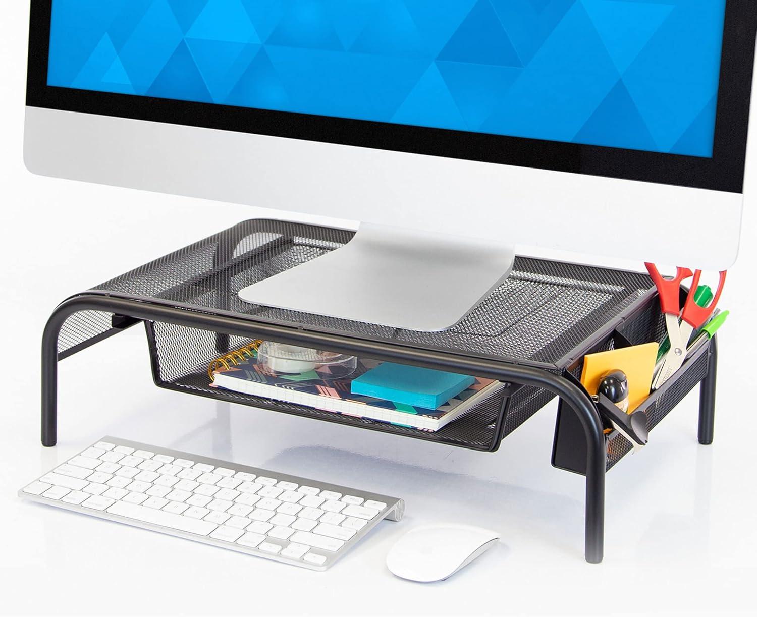 Mount-It! Metal Mesh Computer Monitor Stand and Riser with Pullout Drawer